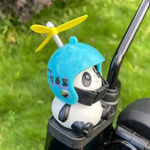 Motorcycle Handlebar Decoration Bike Electric Cute Panda Cartoon With Helmet Airscrew Car Ornaments Riding Equipment Accessories