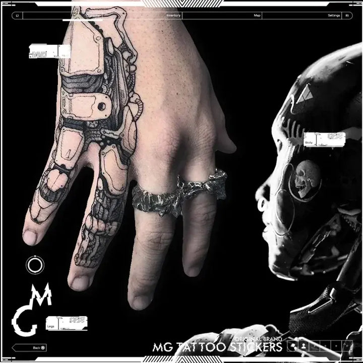 Couple Herbal Juice Tattoo Sticker Waterproof Goth Cyberpunk Fake Tattoo for Men Women Hand Finger Mechanical Lasting Art Tattoo