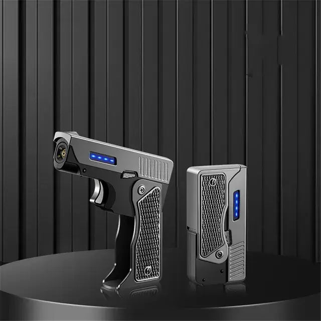 Arc Plus Straight Flame Butane Double Flame Lighter Creative Foldable Gun Torch Plasma Dual Arc Windproof Lighter Cigar Gadgets