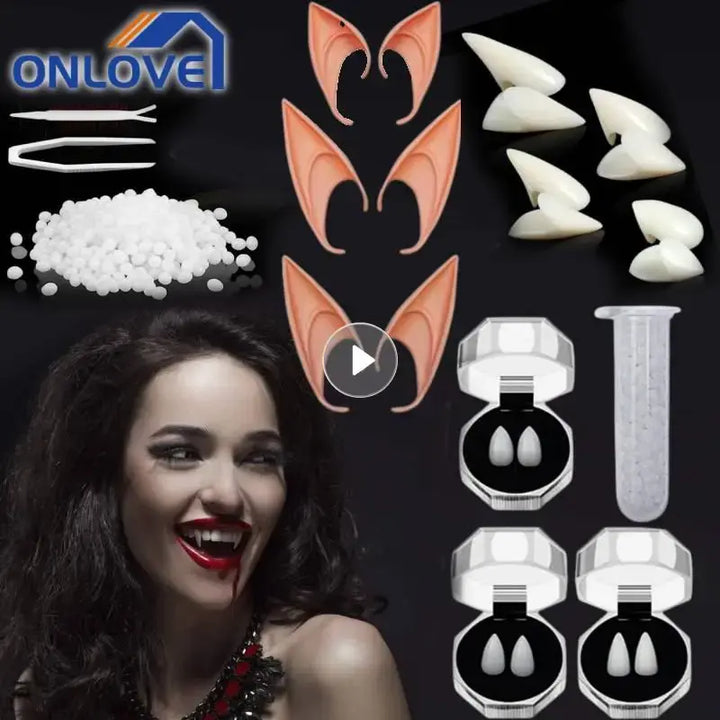 Halloween Vampire Teeth Props Latex Ears Fairy Cosplay Costume Accessor Angel Elven Elf Ears Photo Props Adult Kids Cosplay Toys