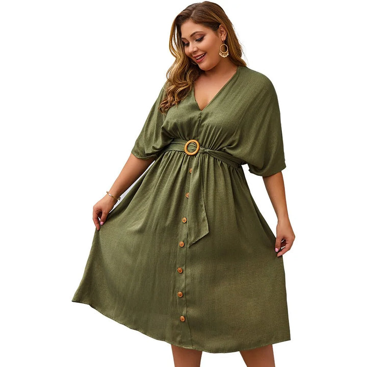 Plus Size Dress Full Sleeve V Neck