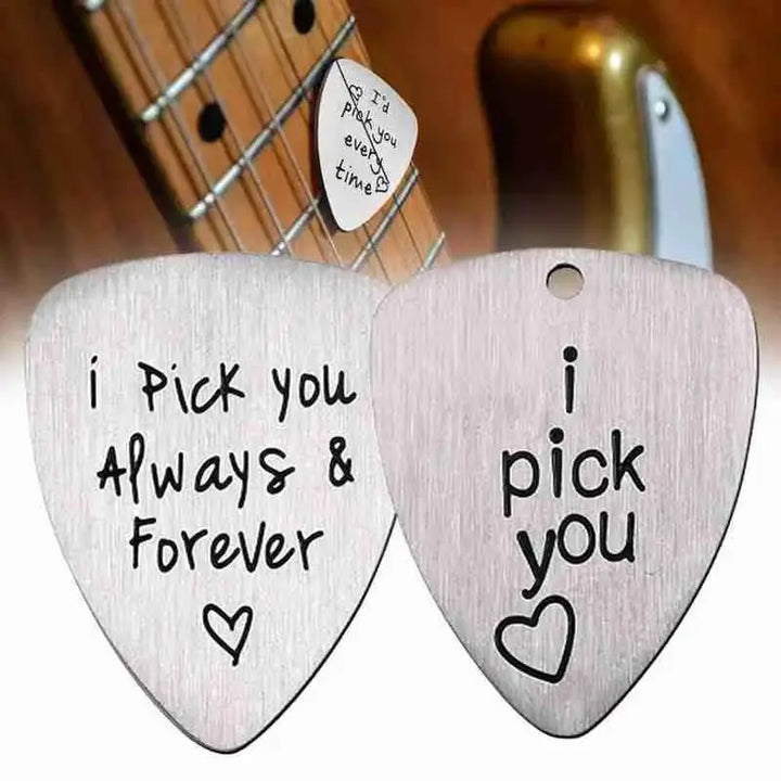 Titanium Steel Carved Guitar Pick I Pick You Always Smooth Bass Guitar Accessories Pick Electric Guitar Acoustic Ukulele T8K9