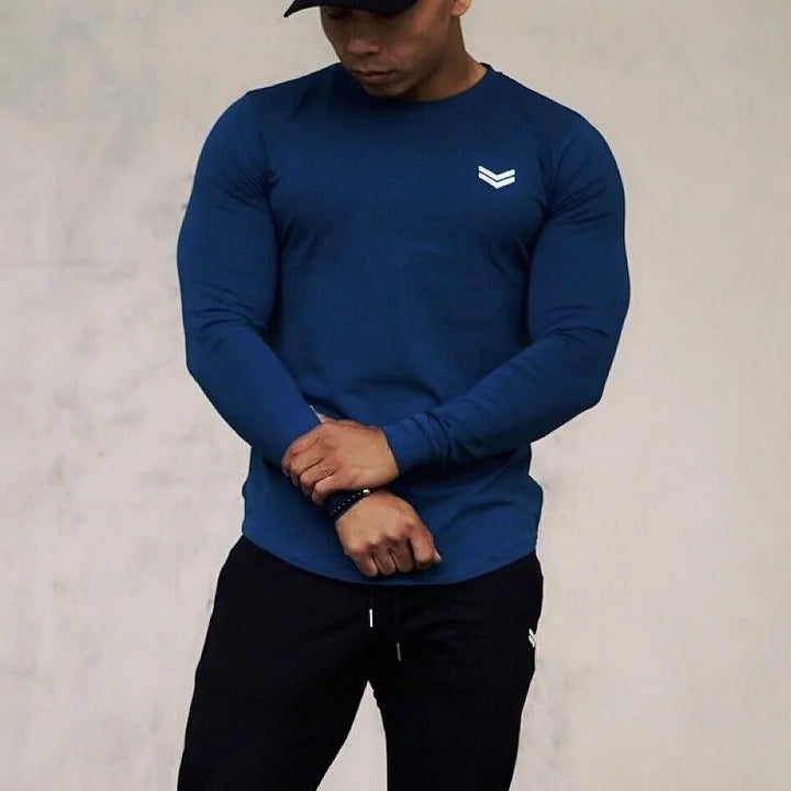 Men's Solid Color Long Sleeve Cotton T-Shirt: Spring Jogger Sports Muscle Exercise (3XL)