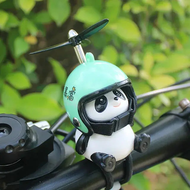 Motorcycle Handlebar Decoration Bike Electric Cute Panda Cartoon With Helmet Airscrew Car Ornaments Riding Equipment Accessories