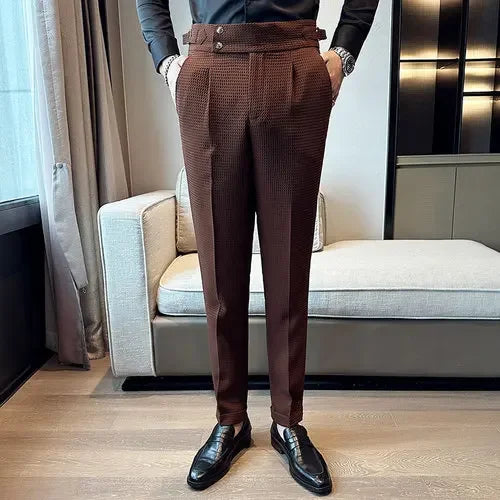 Autumn Winter Pantalones Hombre High Waist Waffle Business Casual Suit Pants for Men