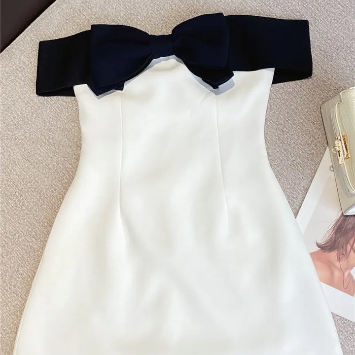 Black Bow Strapless Short Dress