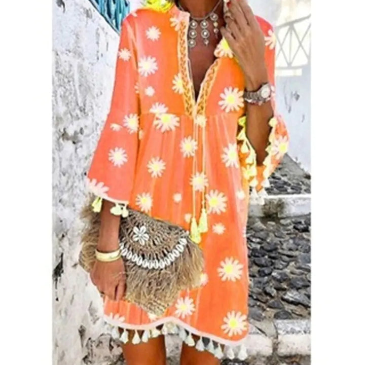 Daisy Print Bohemian Lady Dress