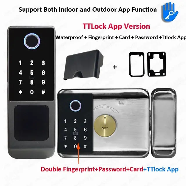 Outdoor Waterproof IP66 Tuya TTLock Fingerprint Card Code Electronic Password APP Keyless Entry Knobs Smart Door Lock for Home