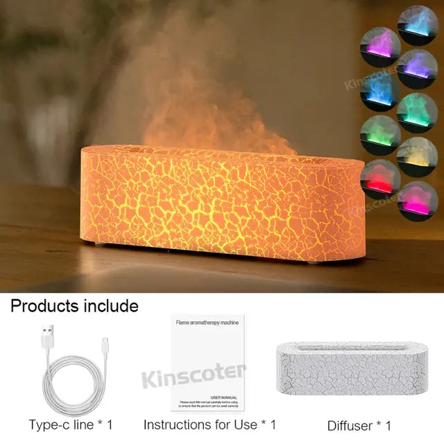 KINSCOTER Essential Oil Aroma Diffuser Flame Air Humidifier Ultrasonic Cool Mist Difusor with  RGB Realistic Fire Night Light