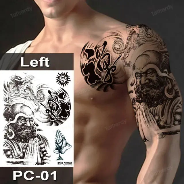 Men Boy Temporary Tattoo Stickers Shoulder Chest Muscle Body Art Painting Large Tattoos Adult Sexy Fake Tattoo Dragon Totem Big