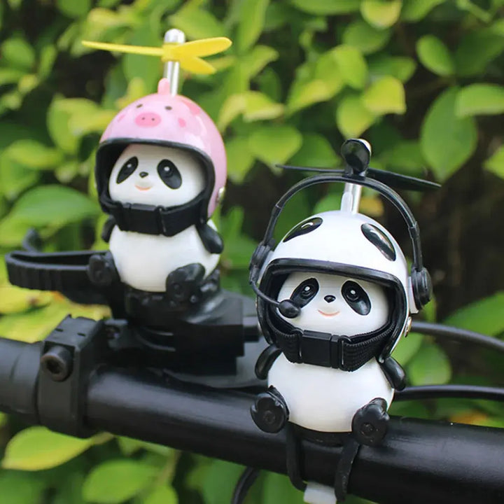 Motorcycle Handlebar Decoration Bike Electric Cute Panda Cartoon With Helmet Airscrew Car Ornaments Riding Equipment Accessories