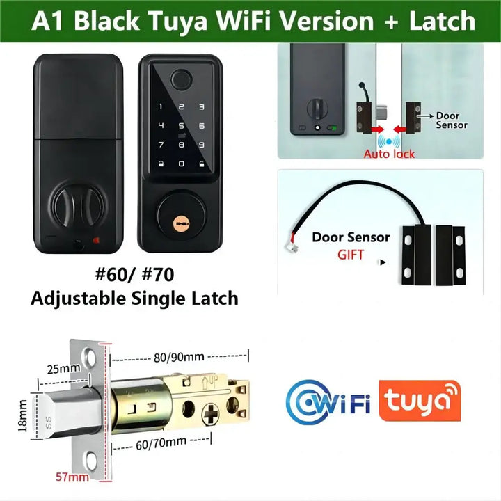 Tuya APP WIFI Electronic Lock Support 5 Unlocking Methods Fingprint+Password+lC/NFC Card+Key To Unlock+Tuya APP for Wooden Door