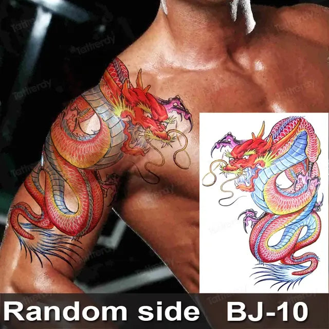 Men Boy Temporary Tattoo Stickers Shoulder Chest Muscle Body Art Painting Large Tattoos Adult Sexy Fake Tattoo Dragon Totem Big