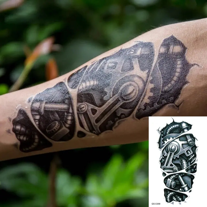 Temporary 3D Black Robot Mechanical Arm Fake Transfer Tattoo Stickers Cool Men Spray Waterproof Designs