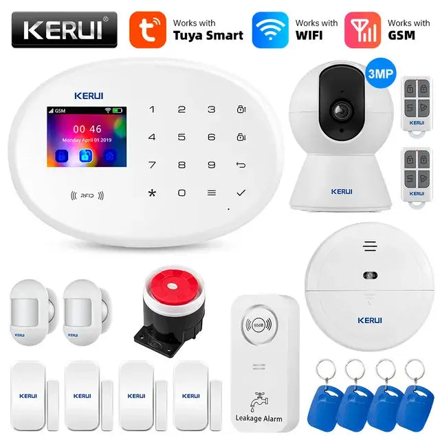 KERUI Tuya WIFI GSM Alarm System Smart Home Security Buglar RFID APP Wireless Motion Sensor Detector IP Camera Sistema de alarma