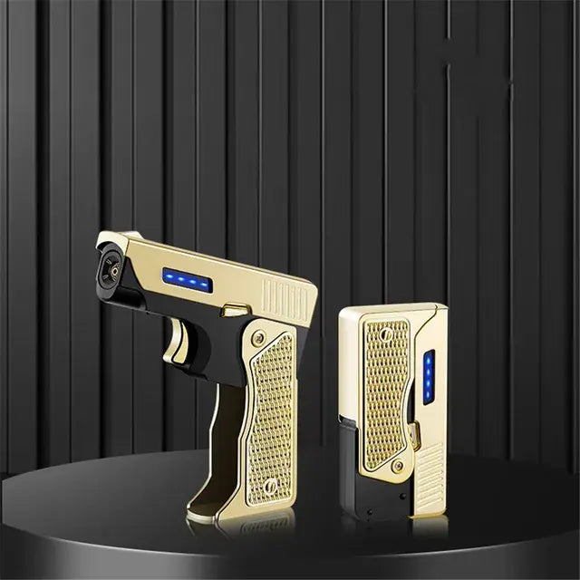 Arc Plus Straight Flame Butane Double Flame Lighter Creative Foldable Gun Torch Plasma Dual Arc Windproof Lighter Cigar Gadgets