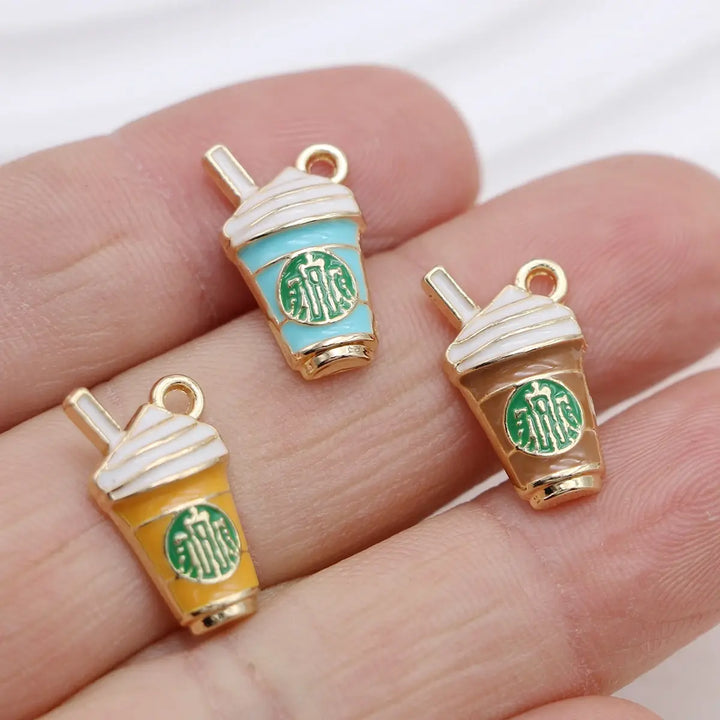 6Pcs Enamel Gold Plated Coffee Cups Charm Pendant for Jewelry Making Bracelet Necklace DIY Earrings Accessories Craft