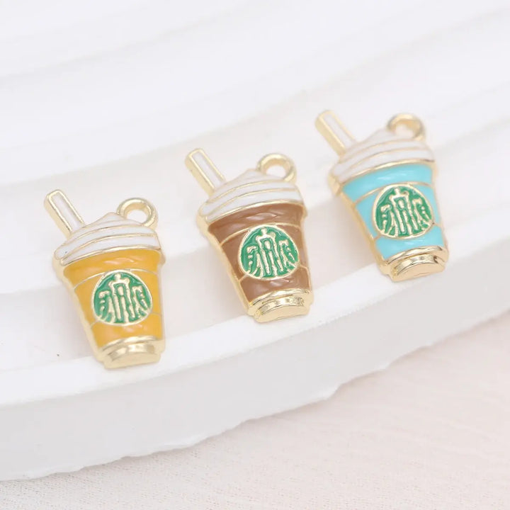 6Pcs Enamel Gold Plated Coffee Cups Charm Pendant for Jewelry Making Bracelet Necklace DIY Earrings Accessories Craft