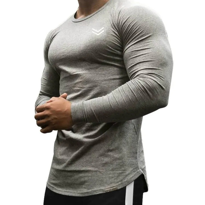 Men's Solid Color Long Sleeve Cotton T-Shirt: Spring Jogger Sports Muscle Exercise (3XL)