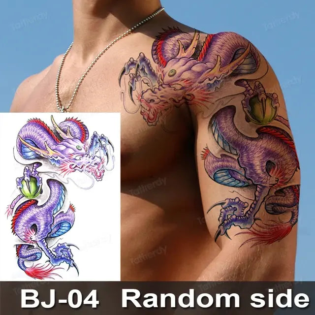 Men Boy Temporary Tattoo Stickers Shoulder Chest Muscle Body Art Painting Large Tattoos Adult Sexy Fake Tattoo Dragon Totem Big