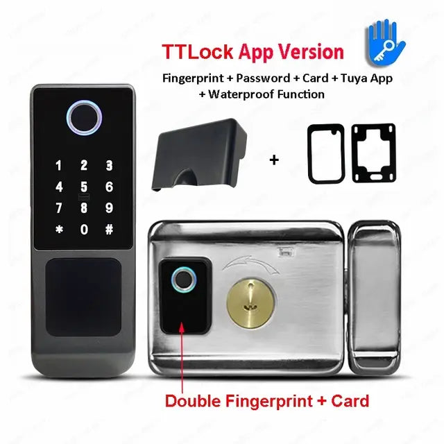 Outdoor Waterproof IP66 Tuya TTLock Fingerprint Card Code Electronic Password APP Keyless Entry Knobs Smart Door Lock for Home