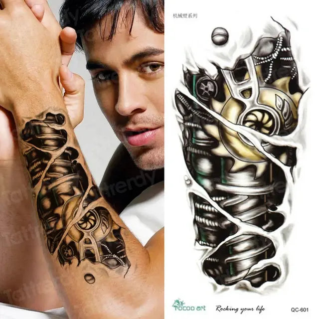 temporary tatoo men mechanical tiger temporary tattoo boy waterproof hand tatoo 3D robot tattoo sticker water transfer body art