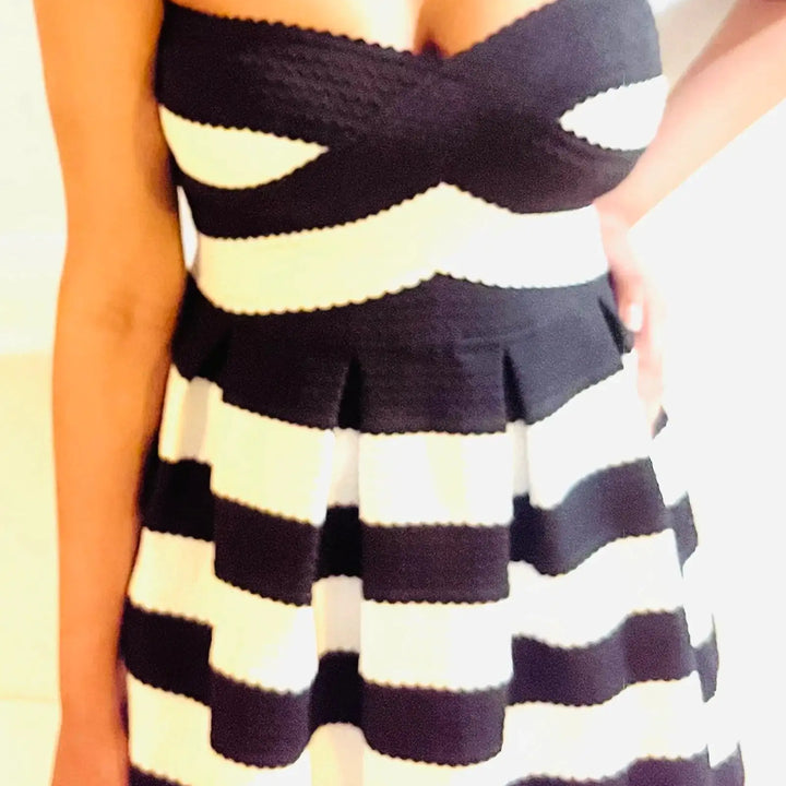 Lux Strapless Dress In Black/White