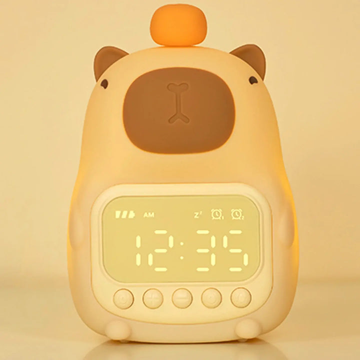 Cute Rechargable Digital Alarm Clock Night Light Touch Snooze Always-on Display Desktop Table Clock 12/24H Alarm Music LED Clock