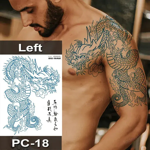 Men Boy Temporary Tattoo Stickers Shoulder Chest Muscle Body Art Painting Large Tattoos Adult Sexy Fake Tattoo Dragon Totem Big