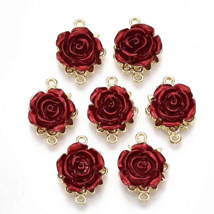 Pandahall 5Pcs Red Rose Rack Plating Alloy Links Connectors Metal Links for Necklace Bracelet Jewelry Making Decoration Gift