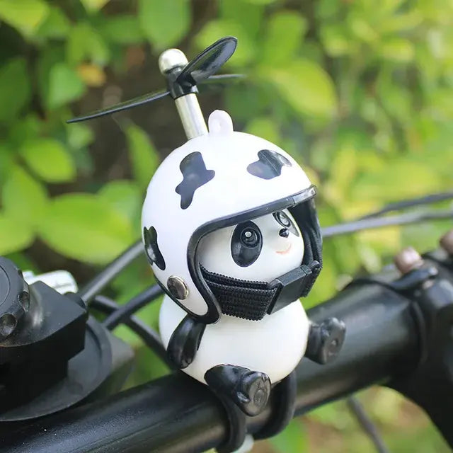 Motorcycle Handlebar Decoration Bike Electric Cute Panda Cartoon With Helmet Airscrew Car Ornaments Riding Equipment Accessories