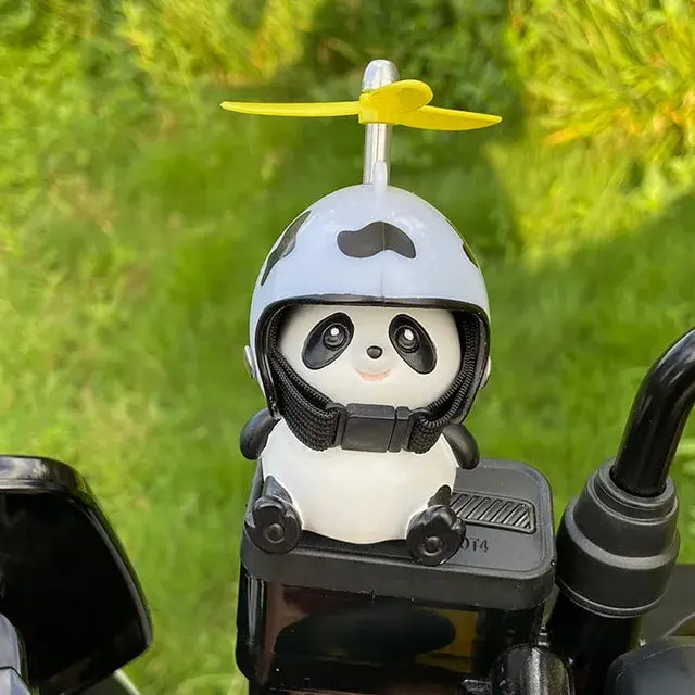 Motorcycle Handlebar Decoration Bike Electric Cute Panda Cartoon With Helmet Airscrew Car Ornaments Riding Equipment Accessories