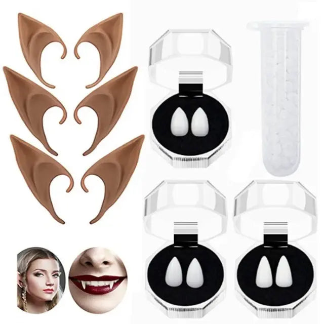 Halloween Vampire Teeth Props Latex Ears Fairy Cosplay Costume Accessor Angel Elven Elf Ears Photo Props Adult Kids Cosplay Toys