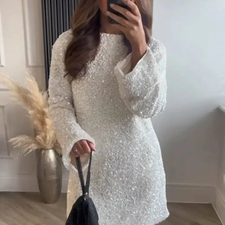 Christmas Long Sleeve Shiny Mini Dress