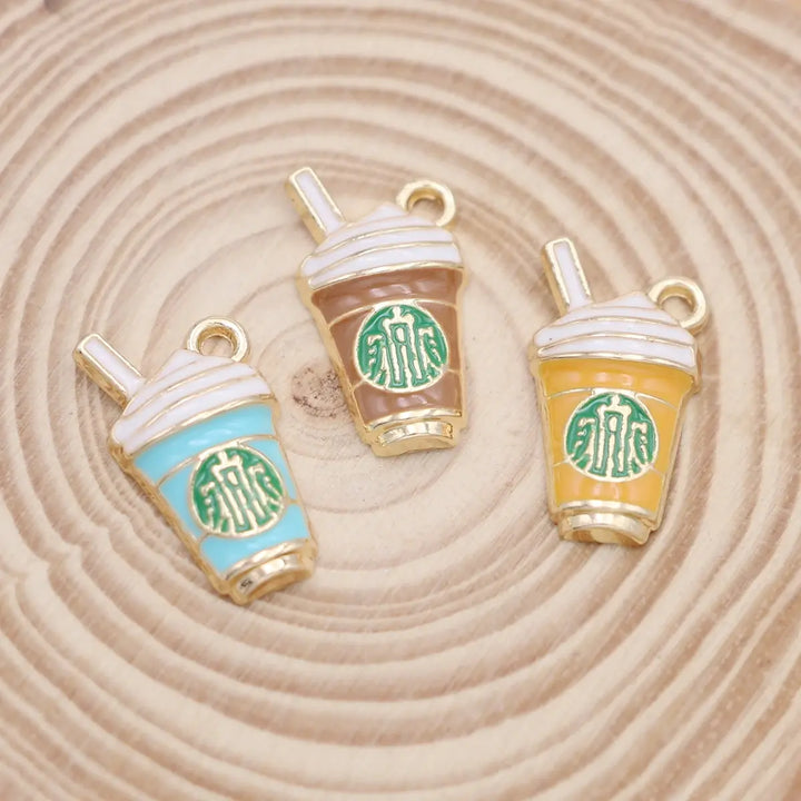 6Pcs Enamel Gold Plated Coffee Cups Charm Pendant for Jewelry Making Bracelet Necklace DIY Earrings Accessories Craft