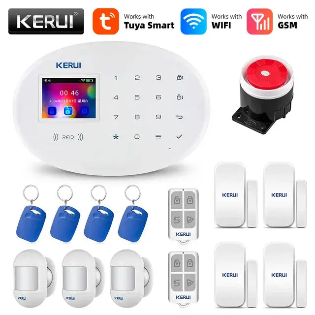 KERUI Tuya WIFI GSM Alarm System Smart Home Security Buglar RFID APP Wireless Motion Sensor Detector IP Camera Sistema de alarma