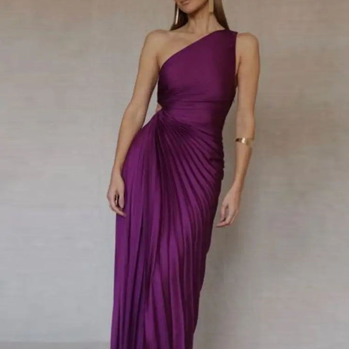 One Shoulder Pleated Maxi Dress