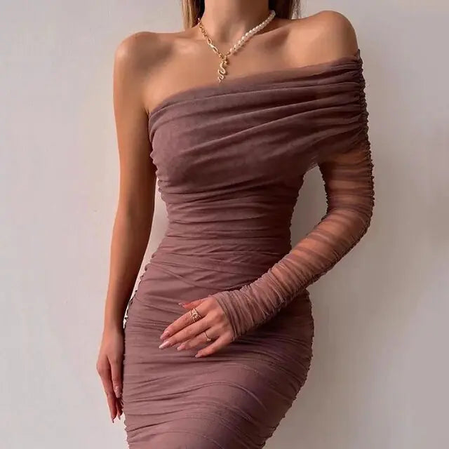 Diagonal Backless: Sexy Mesh Dress