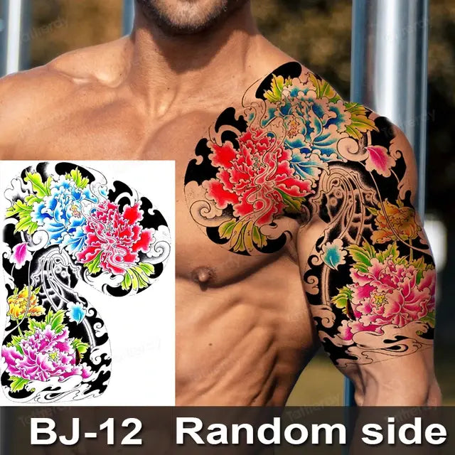 Men Boy Temporary Tattoo Stickers Shoulder Chest Muscle Body Art Painting Large Tattoos Adult Sexy Fake Tattoo Dragon Totem Big