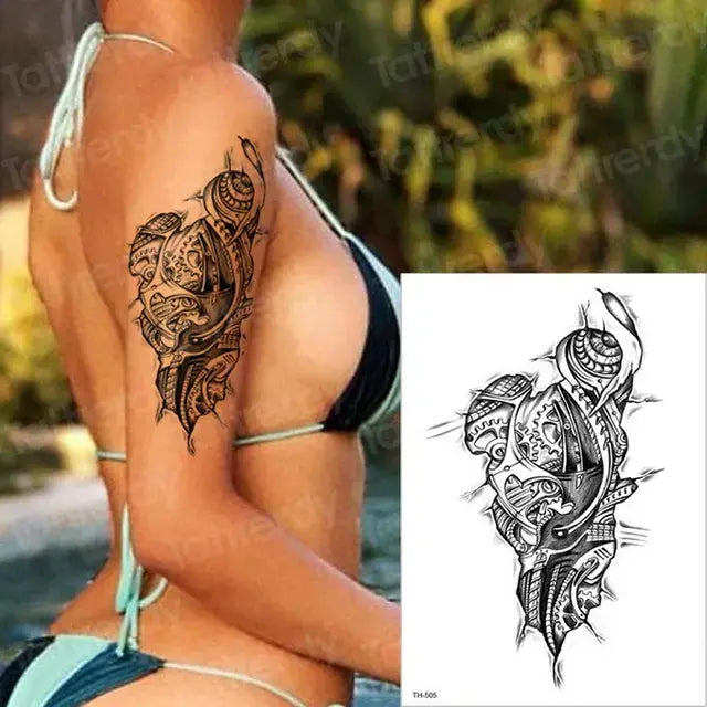 temporary tattoos halloween body stickers sex robot machine tattoo for men mechanical tattoos boys swallow tattoo fake 3D black