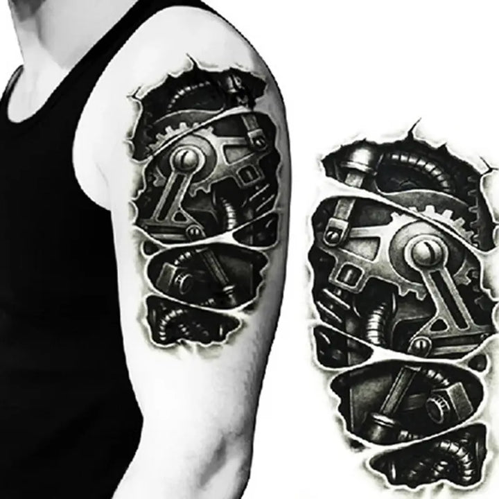 Temporary 3D Black Robot Mechanical Arm Fake Transfer Tattoo Stickers Cool Men Spray Waterproof Designs