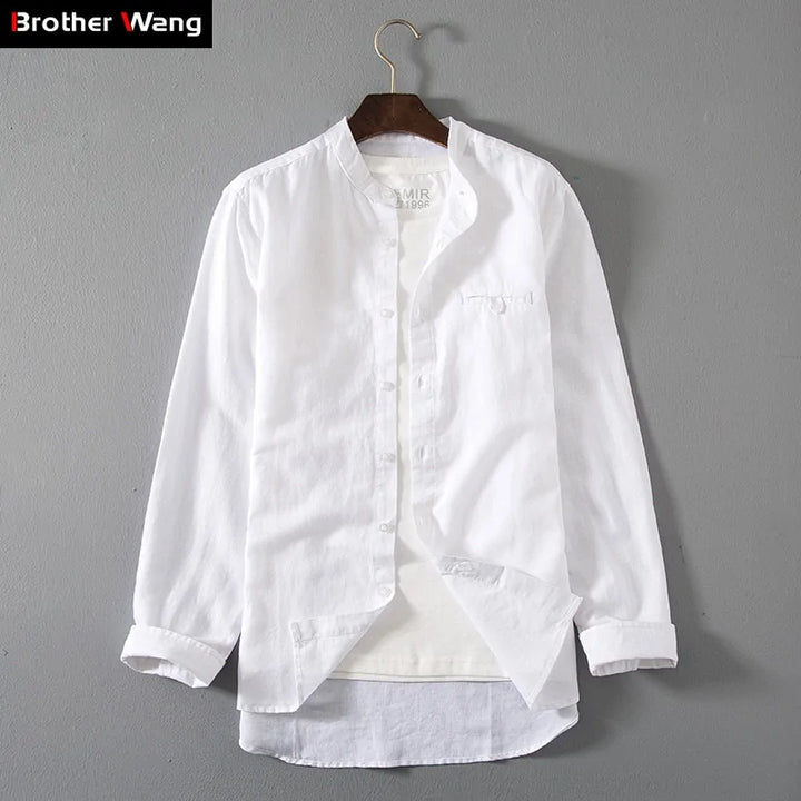 Men's Stand Collar White Shirt