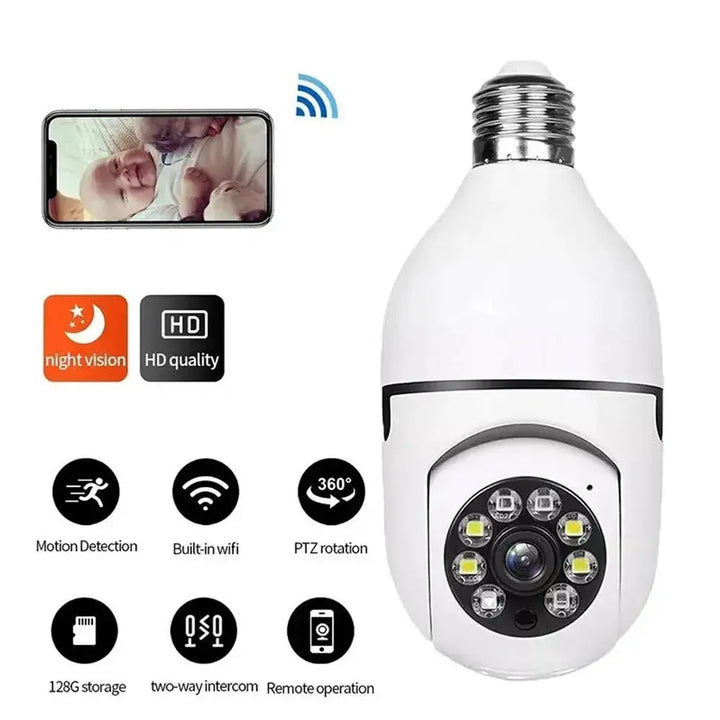 Mini Wifi Camera 5G HD 1080P LED Light 360 Wireless Panoramic Home Security CCTV E27 Fisheye Bulb Lamp IP Camera Two Ways Audio