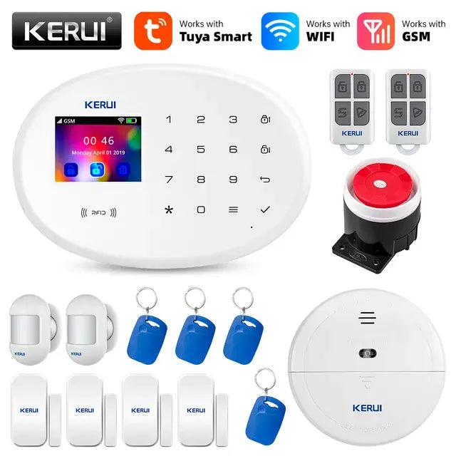 KERUI Tuya WIFI GSM Alarm System Smart Home Security Buglar RFID APP Wireless Motion Sensor Detector IP Camera Sistema de alarma