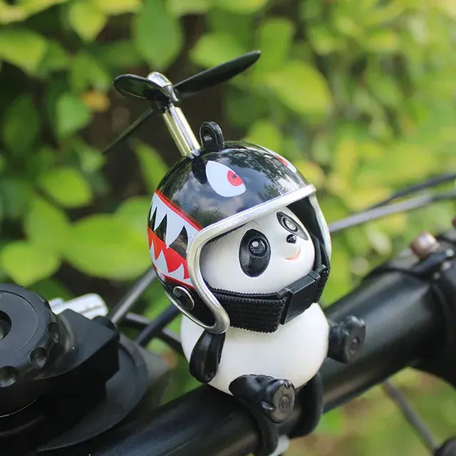 Motorcycle Handlebar Decoration Bike Electric Cute Panda Cartoon With Helmet Airscrew Car Ornaments Riding Equipment Accessories