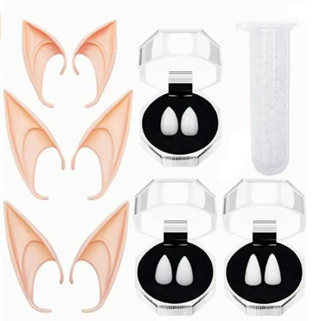 Halloween Vampire Teeth Props Latex Ears Fairy Cosplay Costume Accessor Angel Elven Elf Ears Photo Props Adult Kids Cosplay Toys