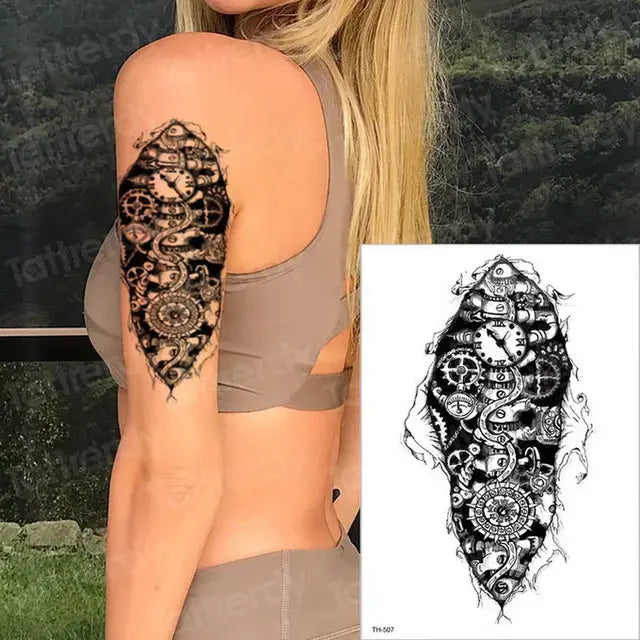 temporary tattoos halloween body stickers sex robot machine tattoo for men mechanical tattoos boys swallow tattoo fake 3D black