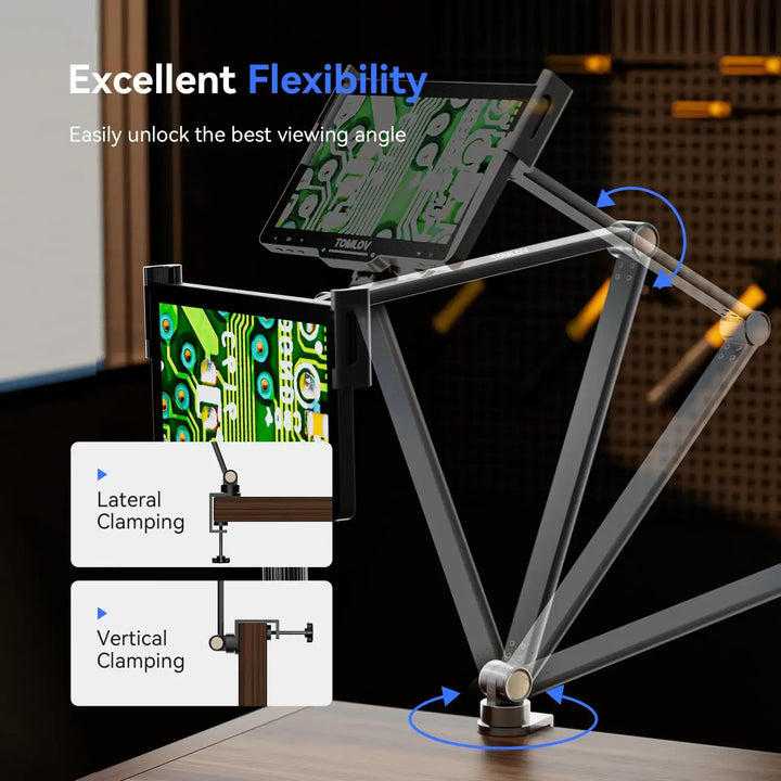 TOMLOV Digital HDMI Microscope 2000X DM501PRO Flexible Arm 2K 10.1" Electronic Microscopes For Soldering 32G Microscopio Camera
