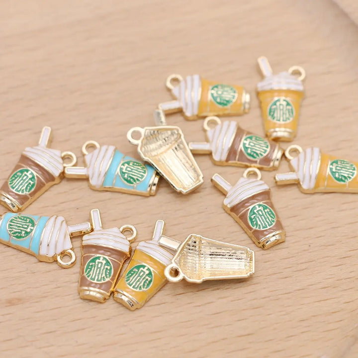 6Pcs Enamel Gold Plated Coffee Cups Charm Pendant for Jewelry Making Bracelet Necklace DIY Earrings Accessories Craft