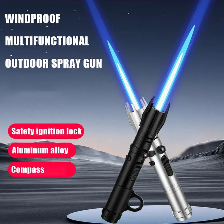 Outdoor Windproof Blue Flame Gun Lighter  Key Lock Fire Safety Switch Adjustable Protection  Fingertip Rotary  gadget